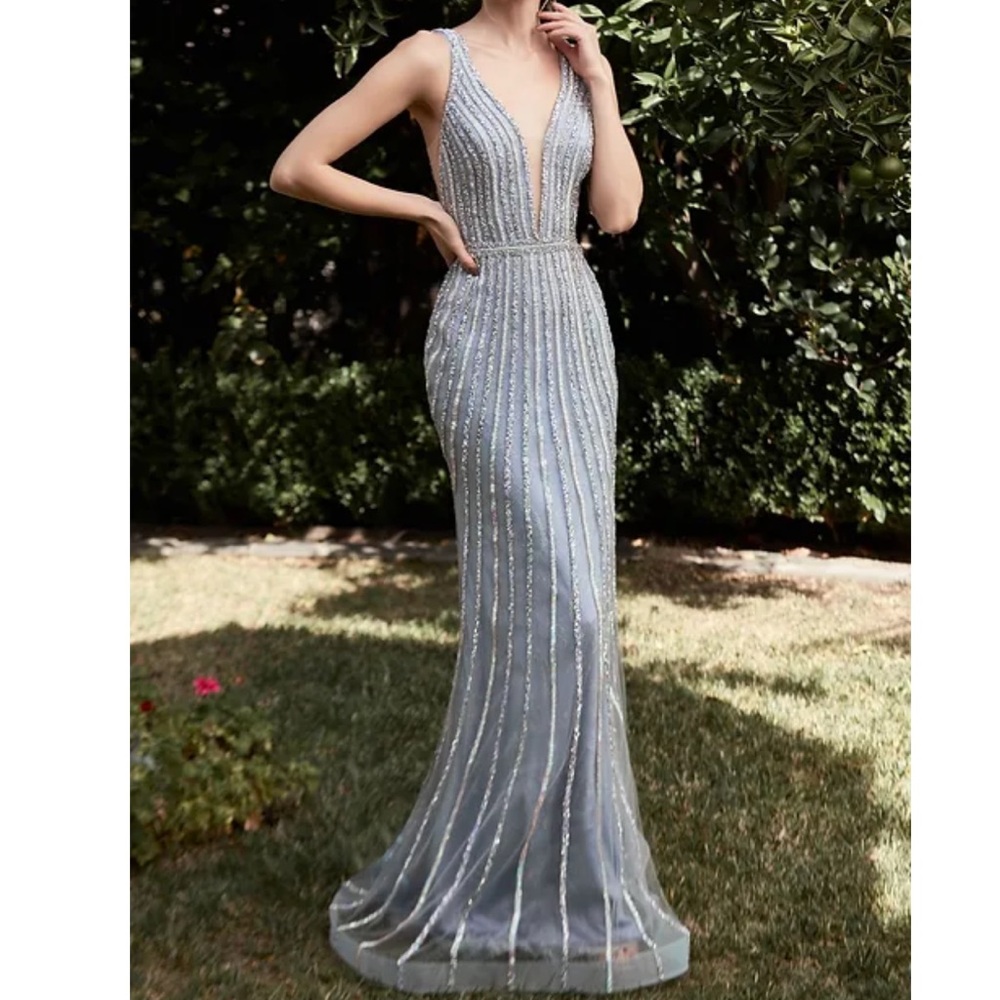 Light blue sequin prom dress